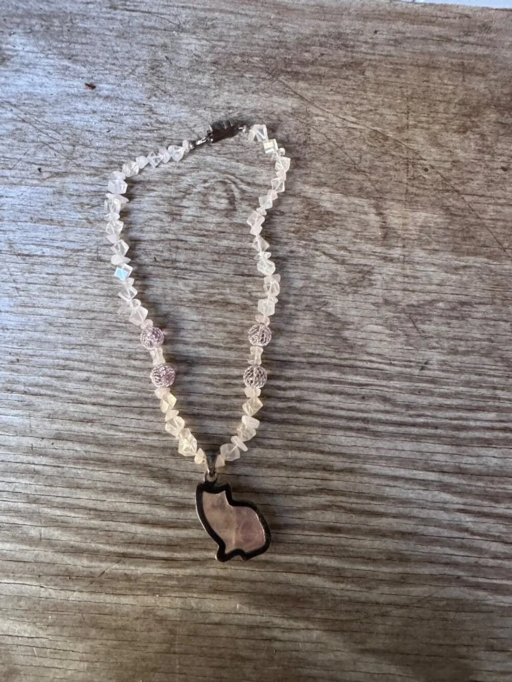 Charles Albert Sterling Rose Quartz Cat Pendant Necklace 16” Beaded Artisan - Picture 12 of 16